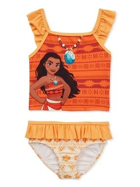 Disney Moana Two Piece Tankini Swimsuit Bathing Suit Skirted Ruffle Girl Size 4T